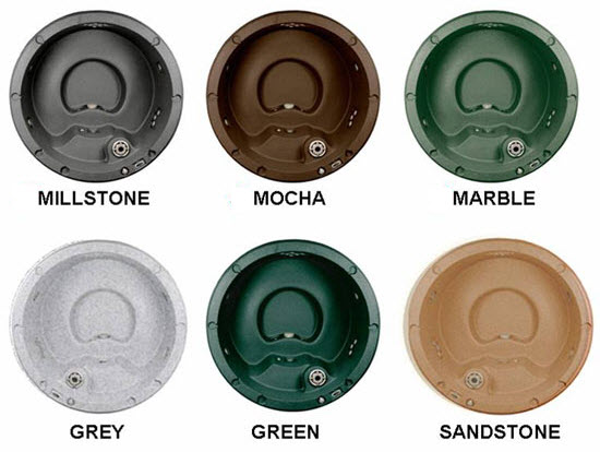 Available RotoSpa Colours: Millstone, Mocha, Marble, Greystone, Green Granite, Sandstone Brown